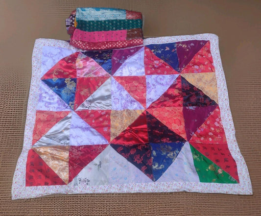 Asian / Indian Quilt Textile Bundle Set Of Two- Curtain Panel & Small Quilt