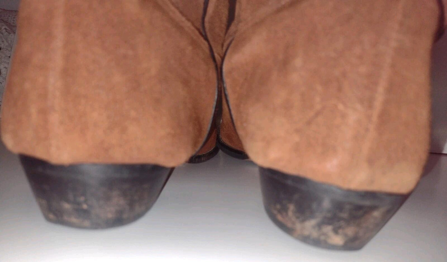 Vintage 70s Brown Suede Western Boots Women’s 10N Soft Shaft Green Lining