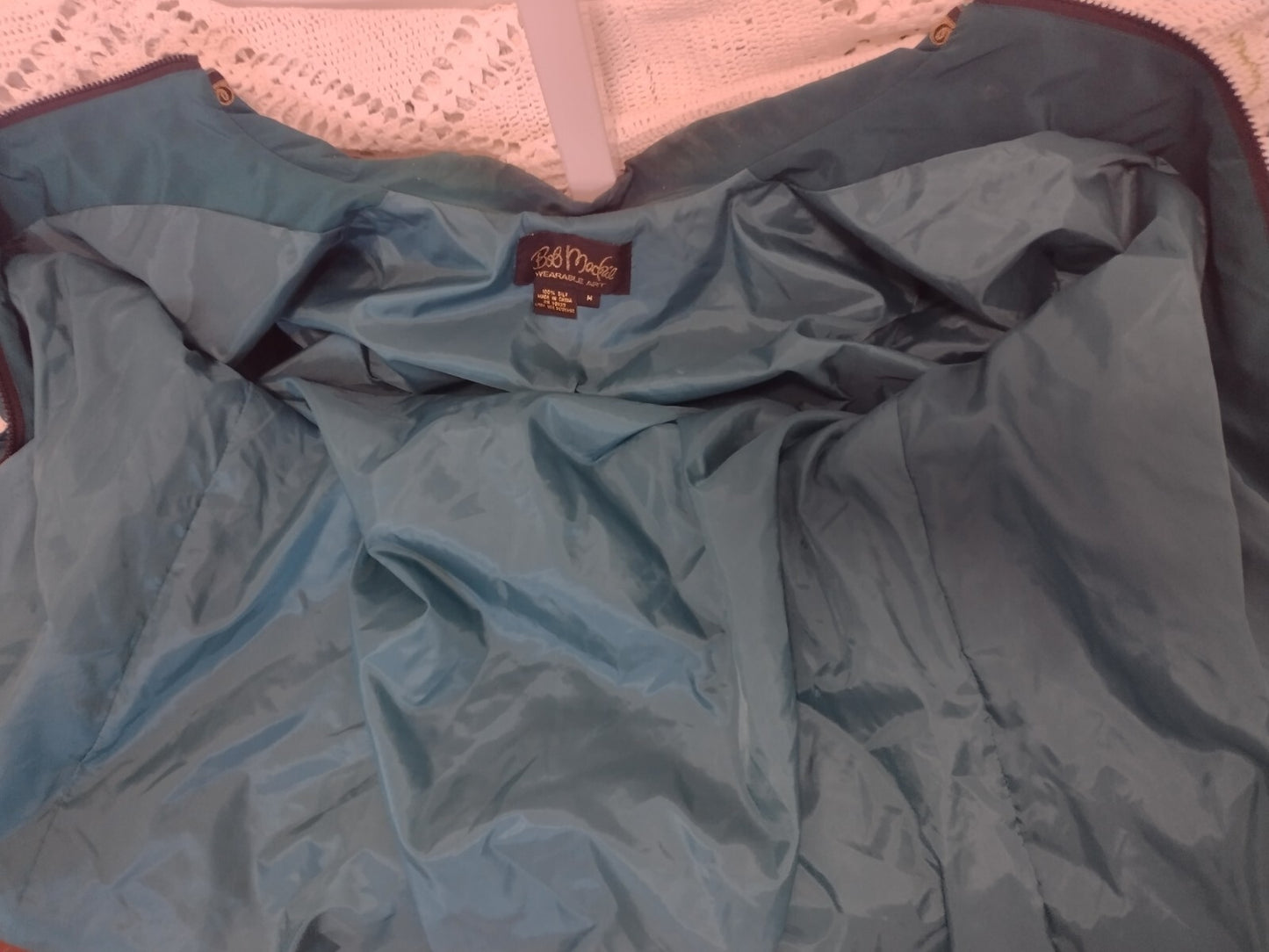 Bob Mackie Wearable Art Silk Jacket Embroidered Teal Western Boho Zip Medium