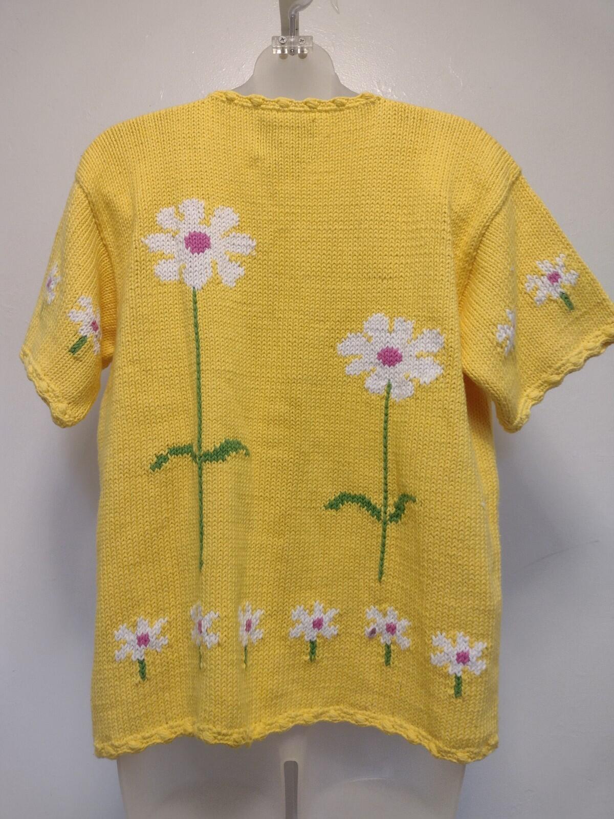 Rey Wear Hand Knit Bolivia Cotton Daisy Cardigan M Popcorn Stitch Yellow