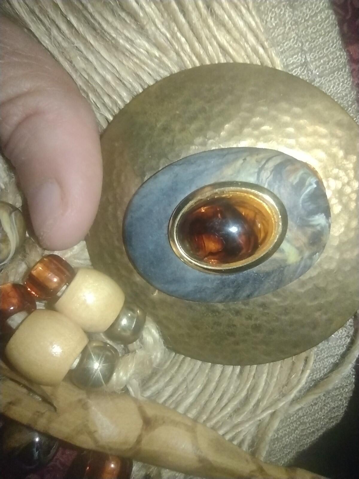 VTG 60s Artisan Stretch Belt Brass Tiger’s Eye Wood Beads Safari Animals Boho