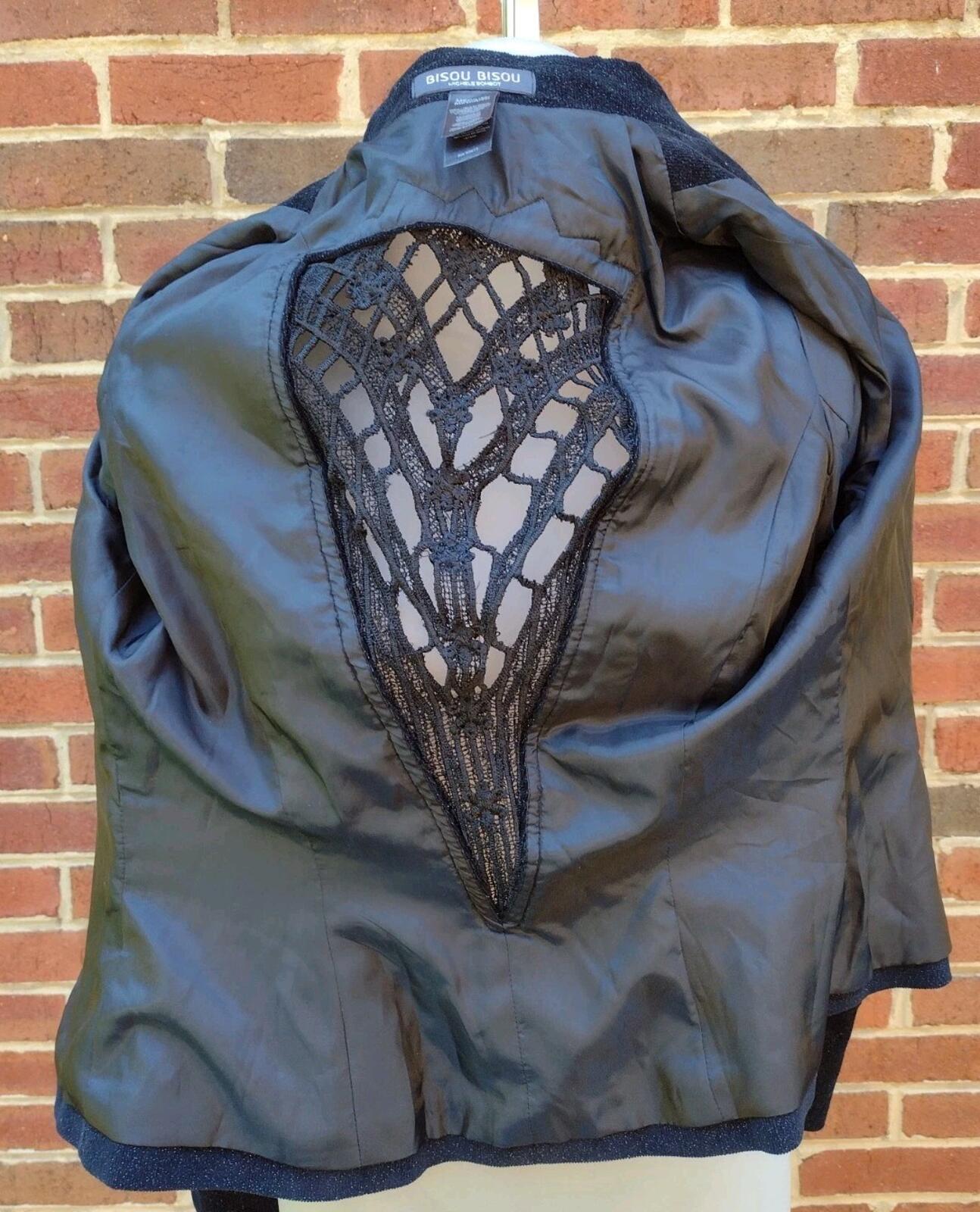NWT Y2K Bisou Bisou Black Glitter Corduroy Beaded Sequin Lace Back Jacket Sz M