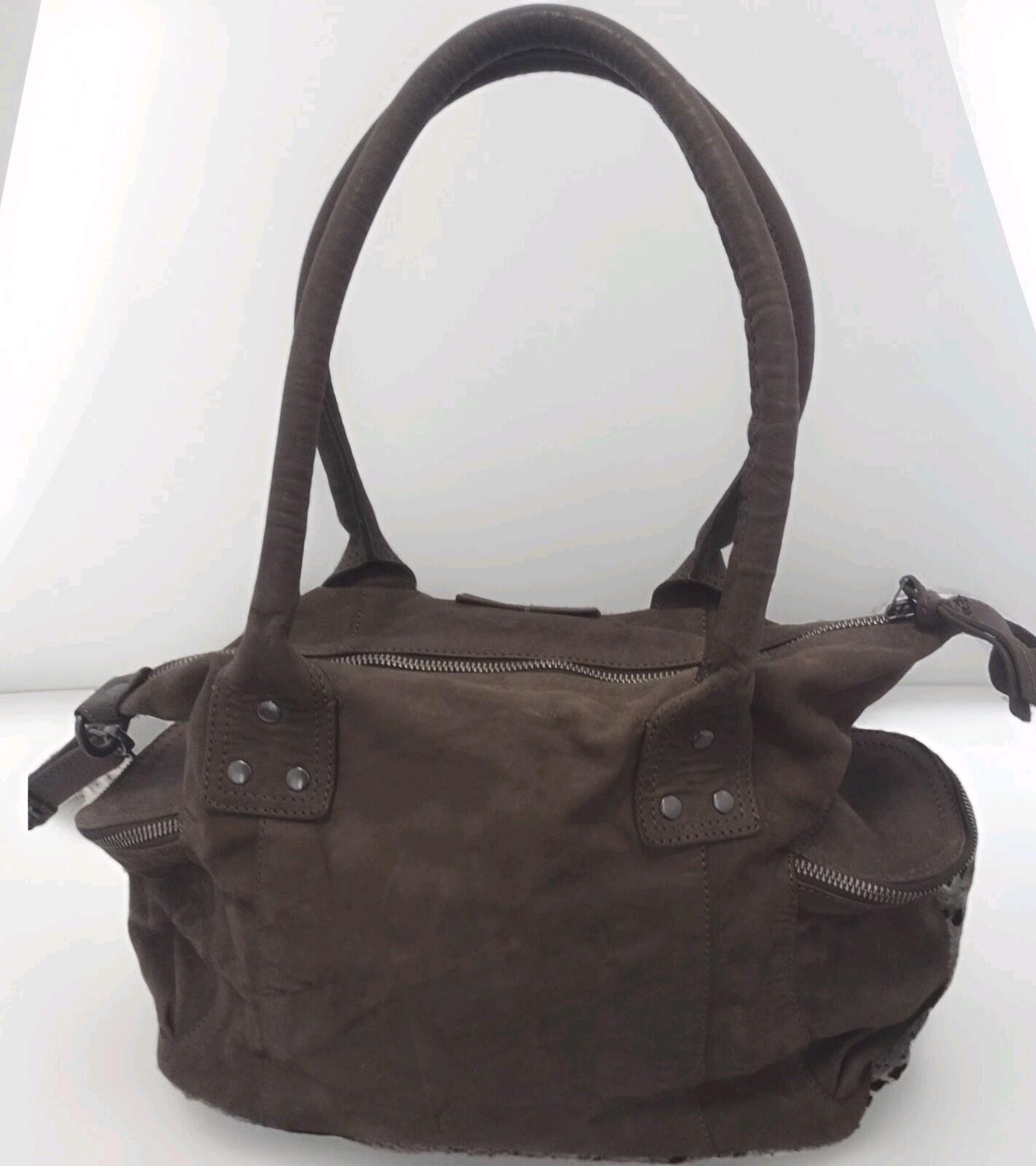 Peter Nappi Luna In Grigio Gray Brown Italian Leather Shoulder Bag