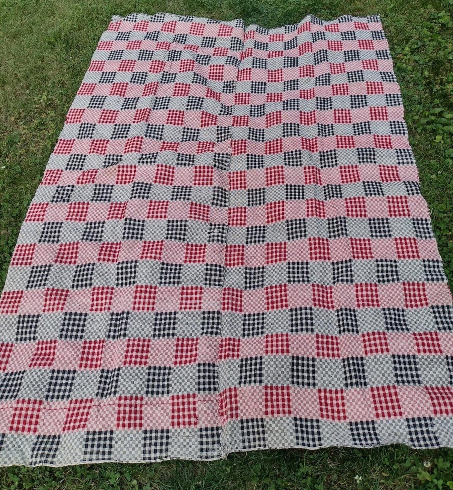 1930s Depression Wool Needlewoven Feed Sack Throw Blanket Red Black Folk 82x60