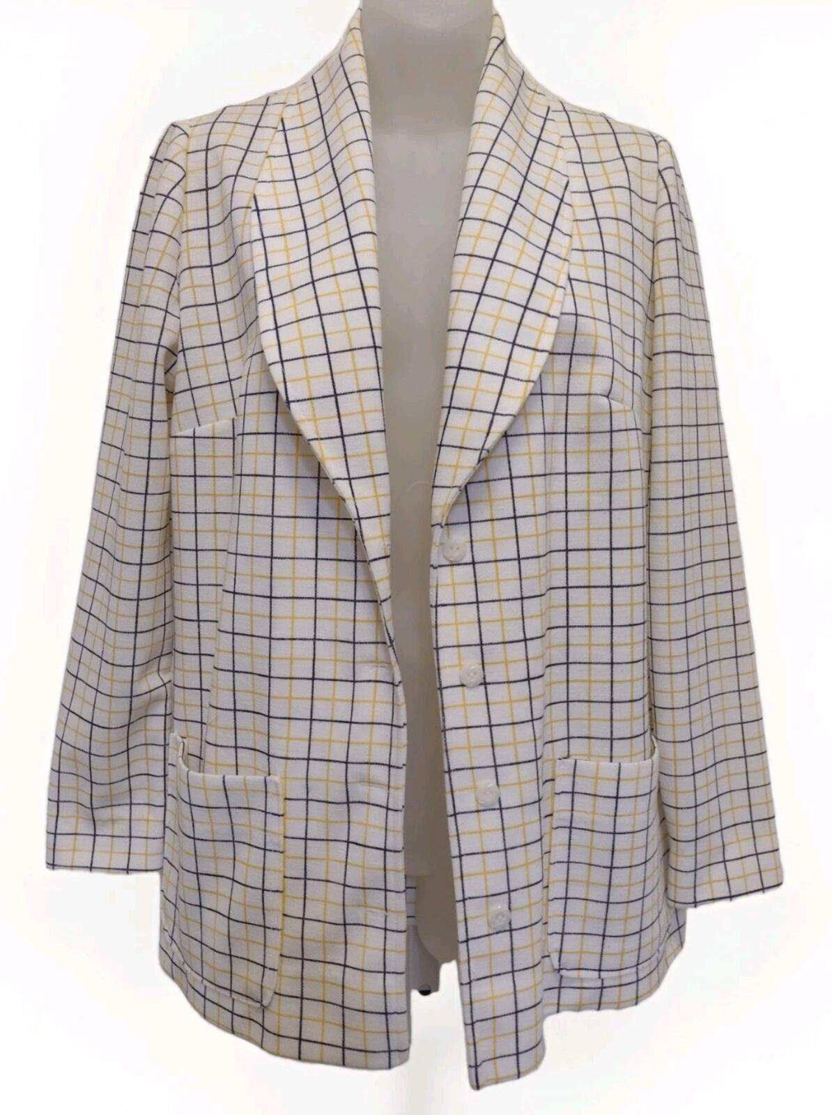 VTG  Disco 70s Women’s Shawl Collar Plaid Blazer Handmade Double Knit Jacket