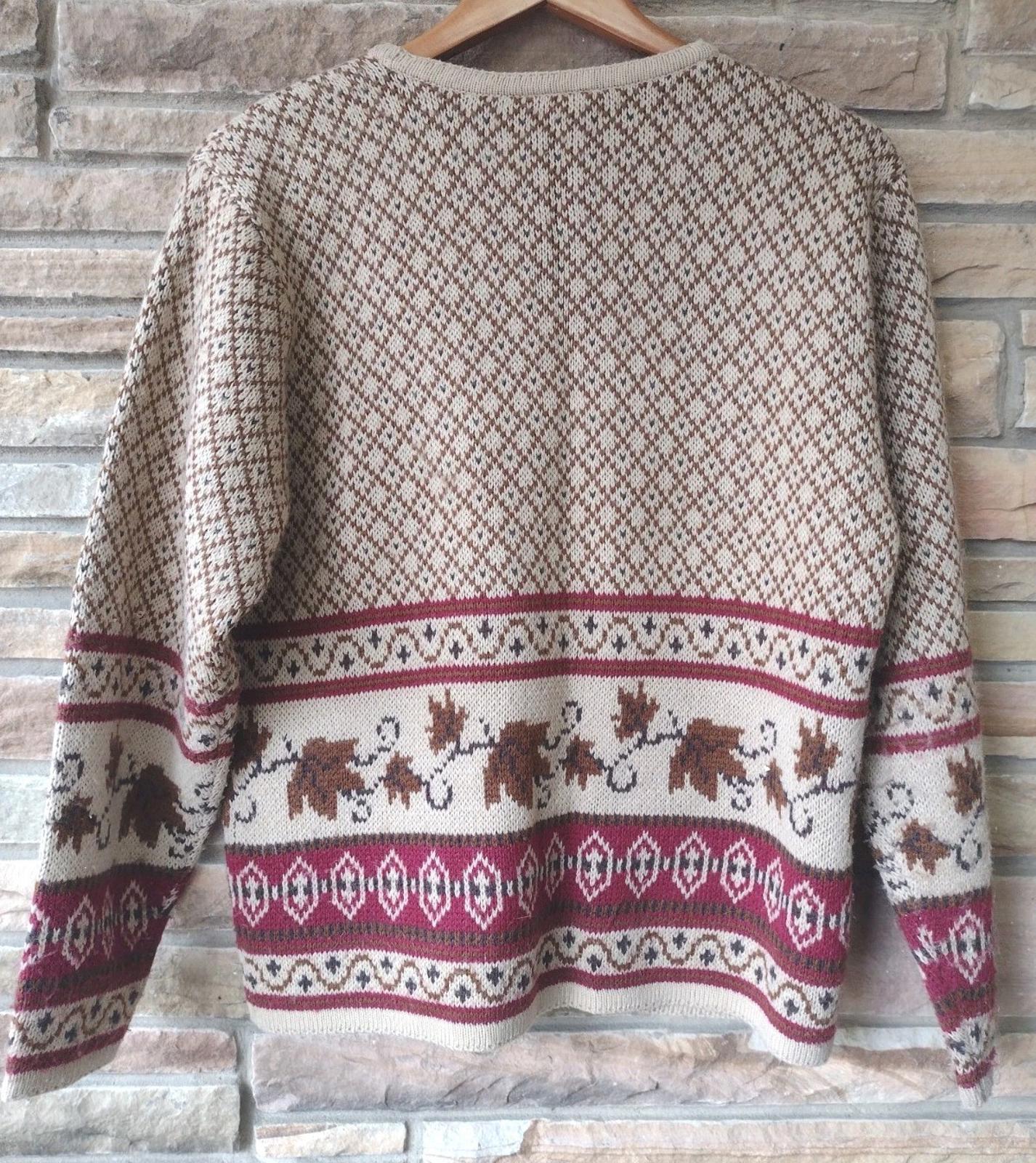 Vintage Crystal-Kobe Leaf Knit Cardigan Small Acrylic Fall Sweater Mexico