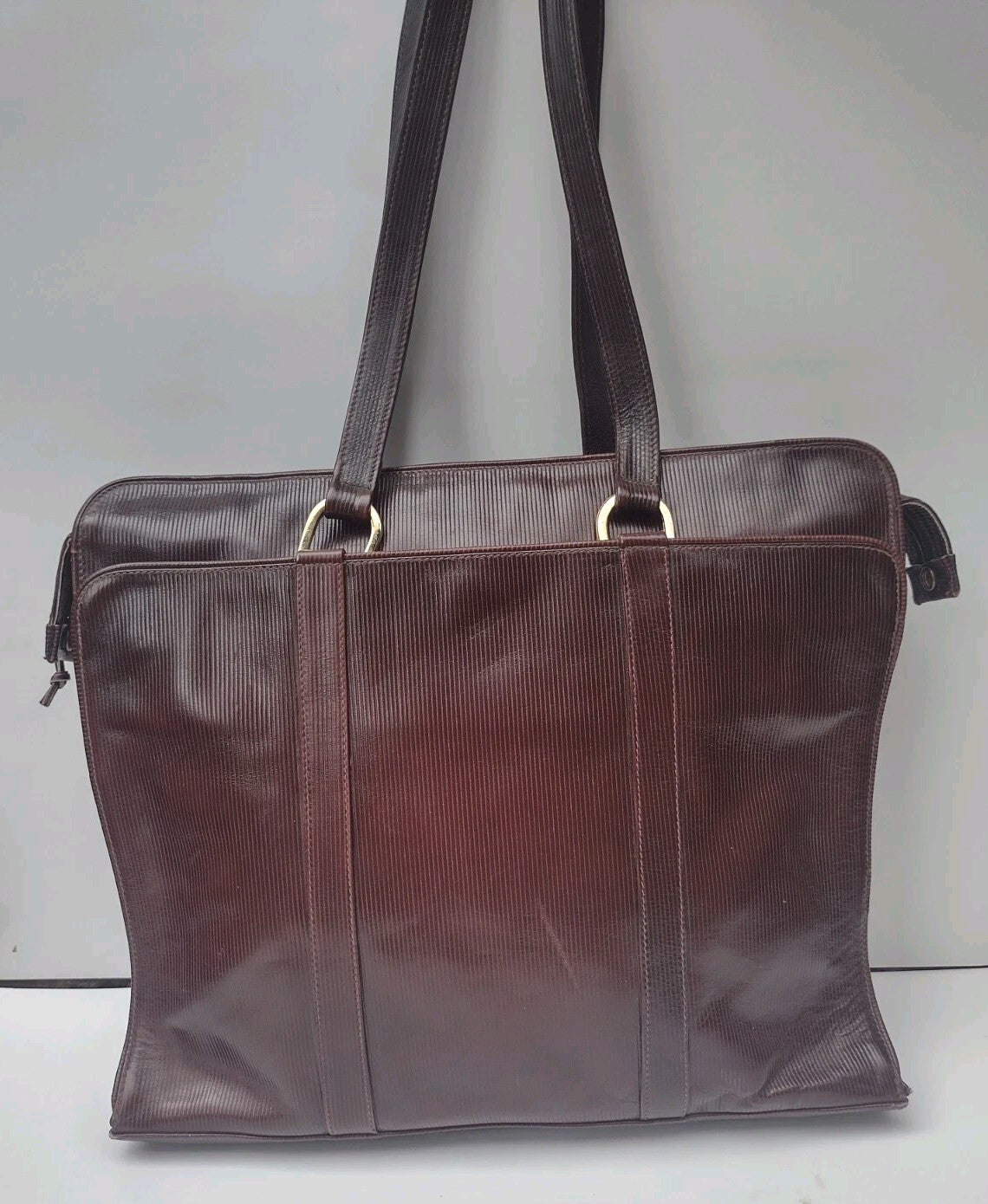 Vintage Bloomingdale’s Italy Briefcase Tote Brown Ribbed Work Laptop Bag