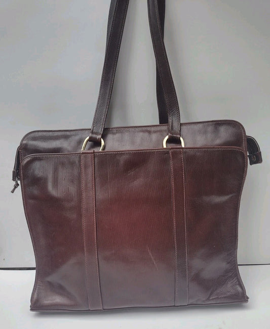 Vintage Bloomingdale’s Italy Briefcase Tote Brown Ribbed Work Laptop Bag