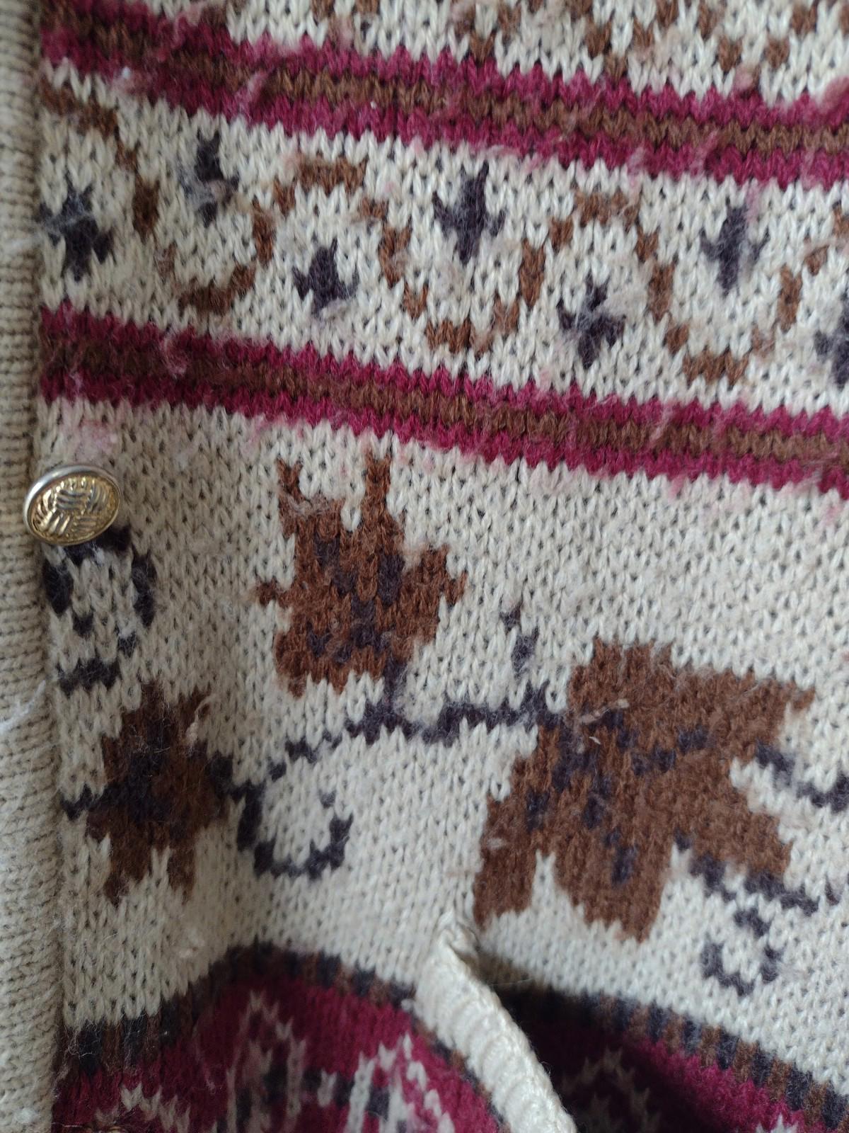 Vintage Crystal-Kobe Leaf Knit Cardigan Small Acrylic Fall Sweater Mexico