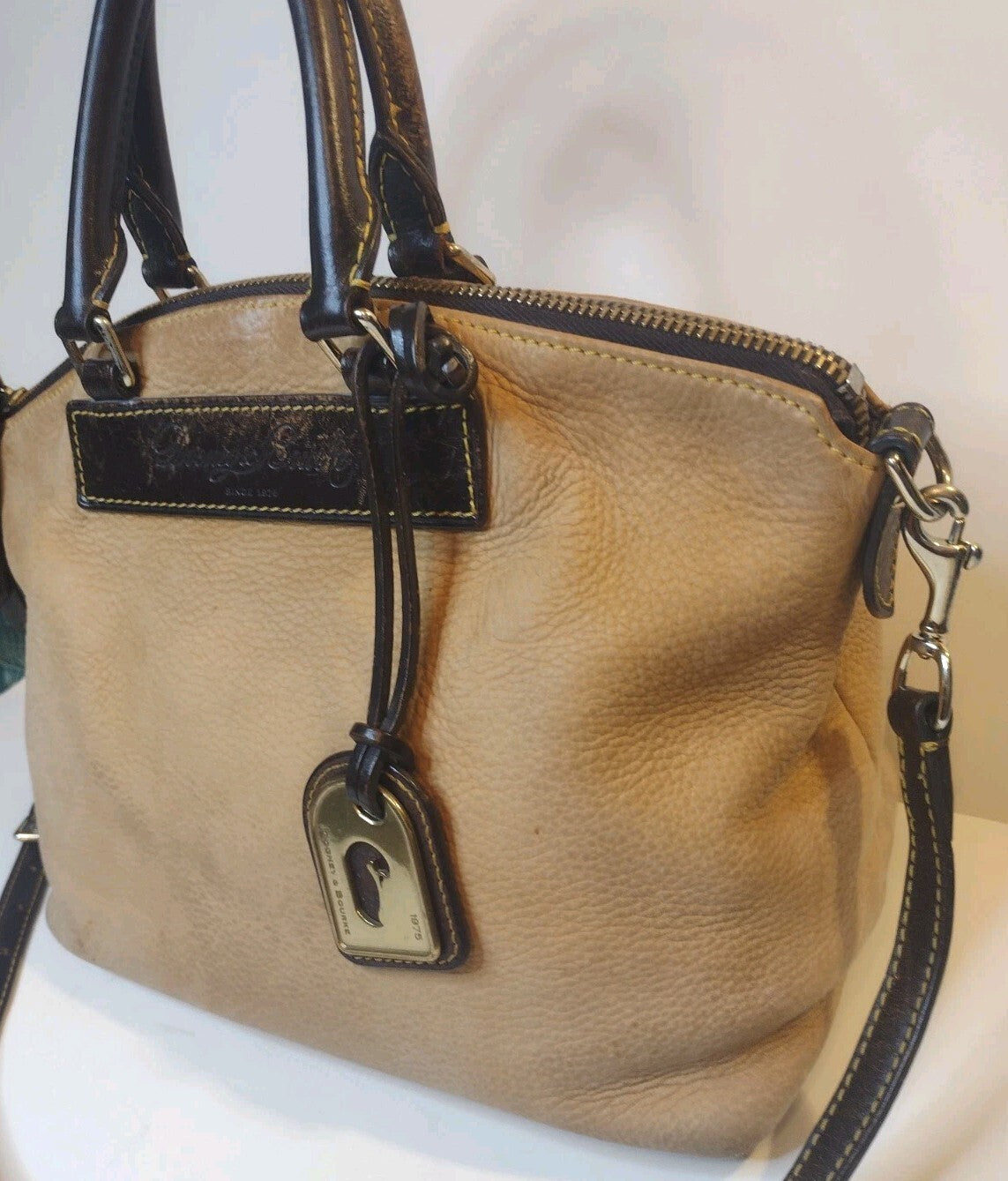 Dooney & Bourke Florentine Vachetta Leather Satchel Crossbody Bag Cream Brown