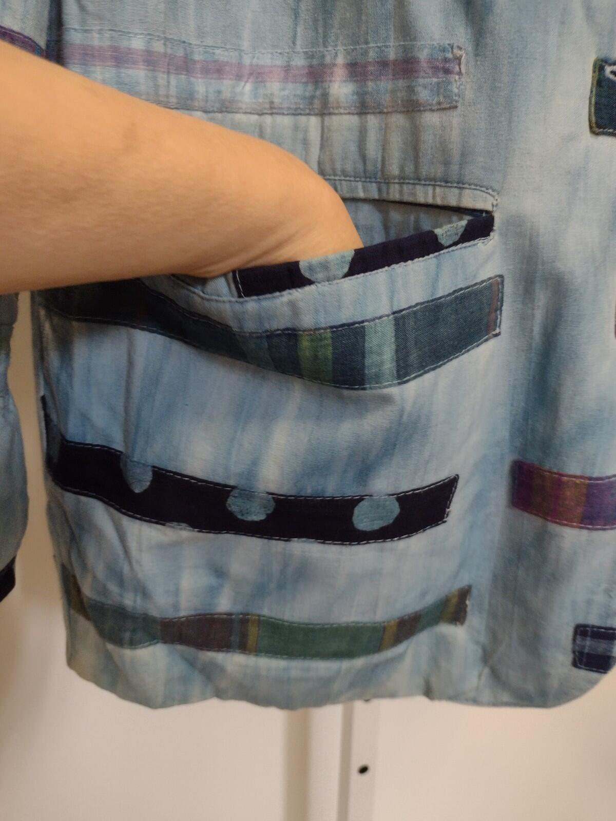 VTG 80s Men’s Patchwork Cotton Jacket East West India Blue Tie Dye Art Wear M