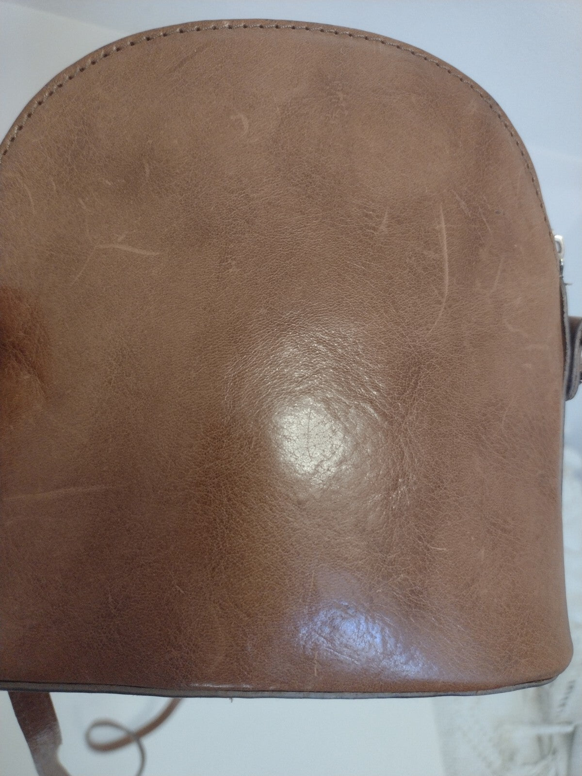 Vintage Euro Budapest Leather Crossbody Bag Cognac Dome Purse Minimalist Boho