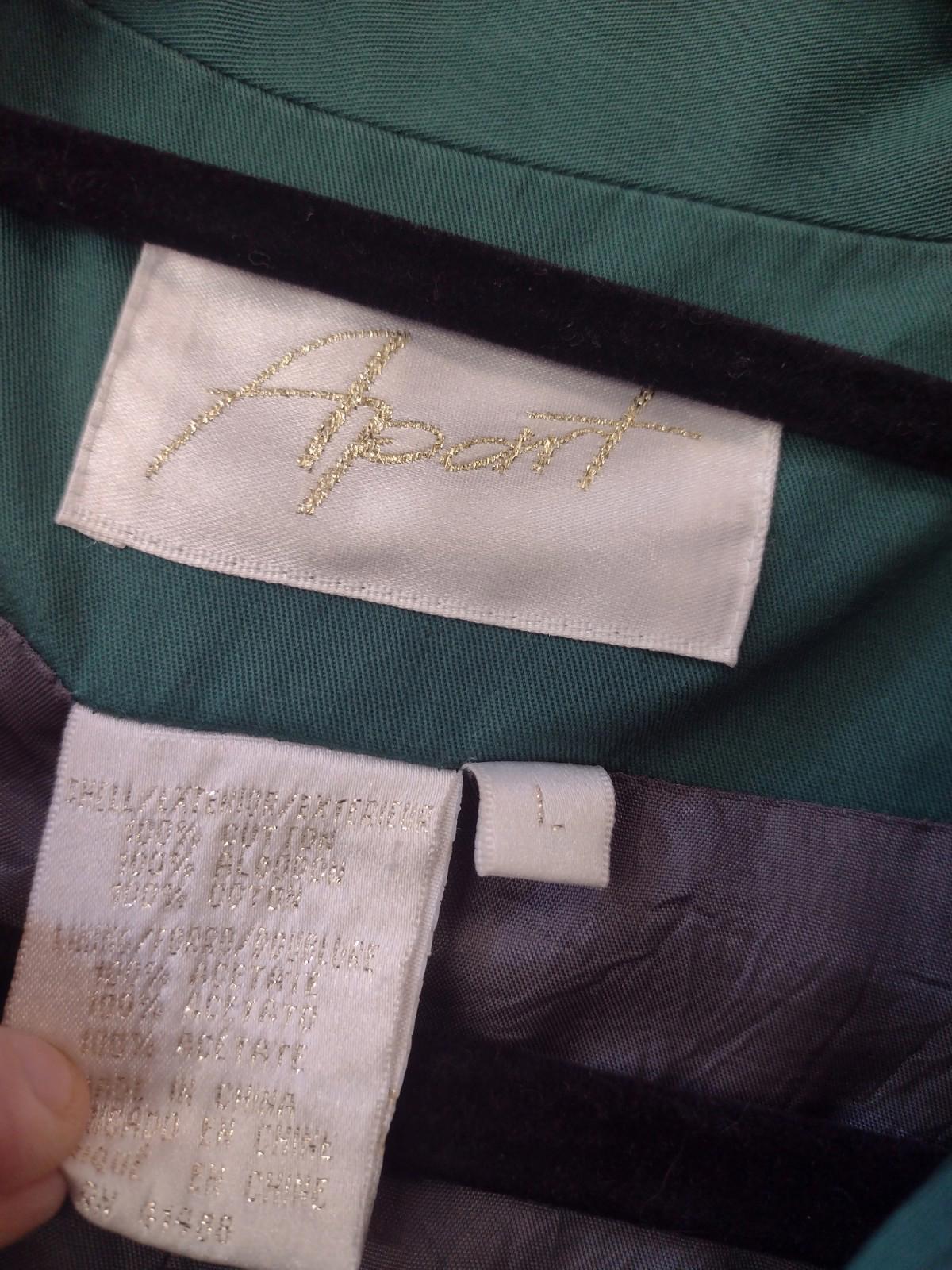 Vintage Apart Utility Jacket Wom L Green Cotton Blend Drawstring Satin Lined Y2k