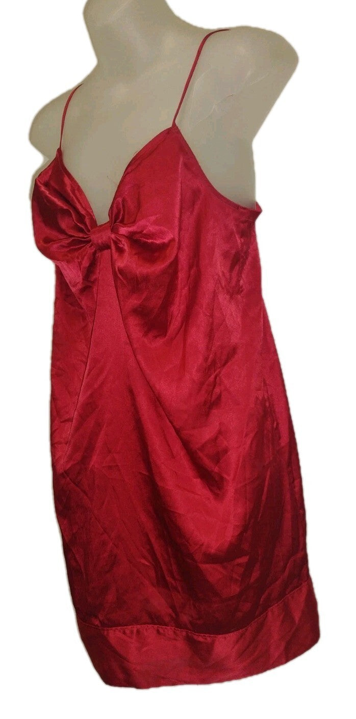 Victoria's Secret Satin Chemise Slip Dress M Red Coquette Bow Look Babydoll