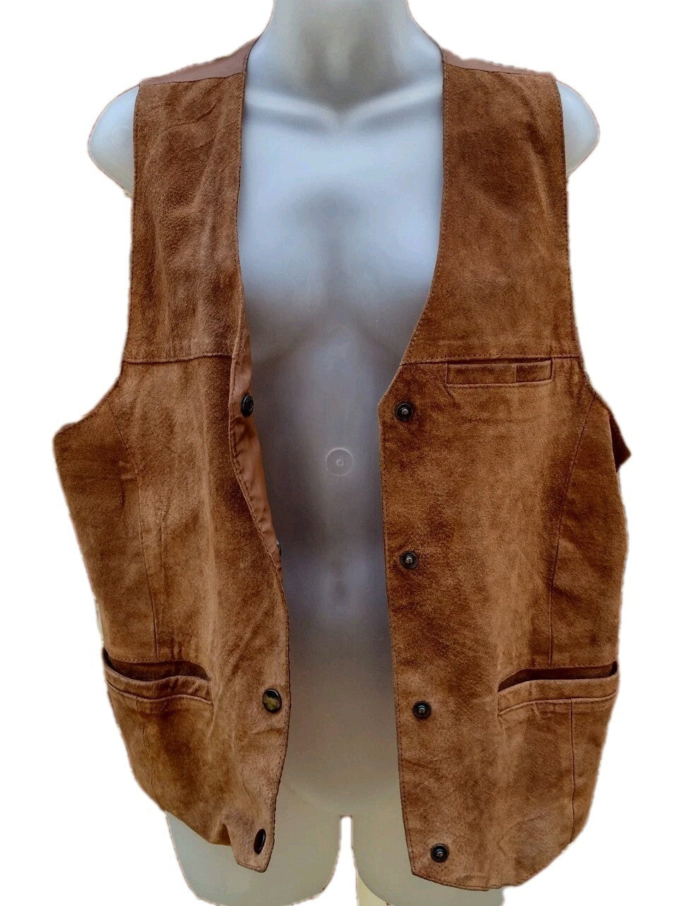 Shebang Suede Leather Vest Vintage 90s Women XL Cognac Brown Western Boho
