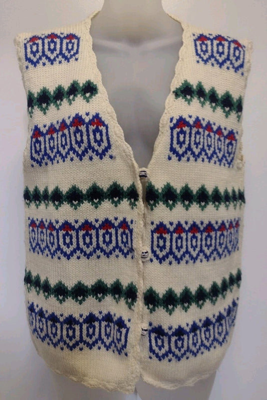 Vintage Peru 100% Wool Fair Isle Sweater Vest Nordic Cottagecore Boho Small