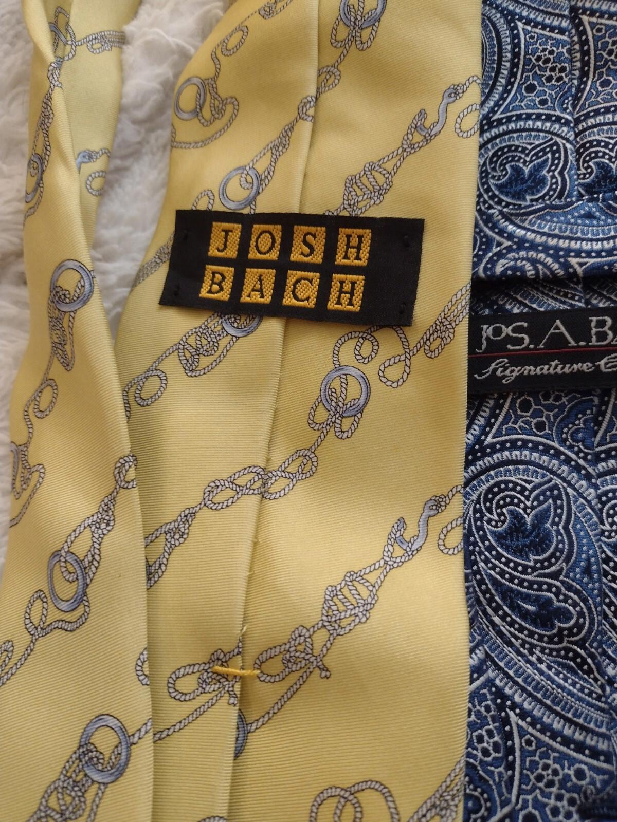 Lot Of 5 Designer Silk Ties Blue & Yellow Brooks Bros., Jos. A. Bank, Josh Bach