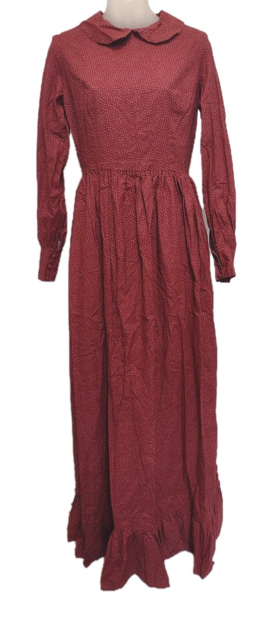 Vintage Handmade Prairie Maxi Dress Cottagecore Calico Peter Pan Collar S M