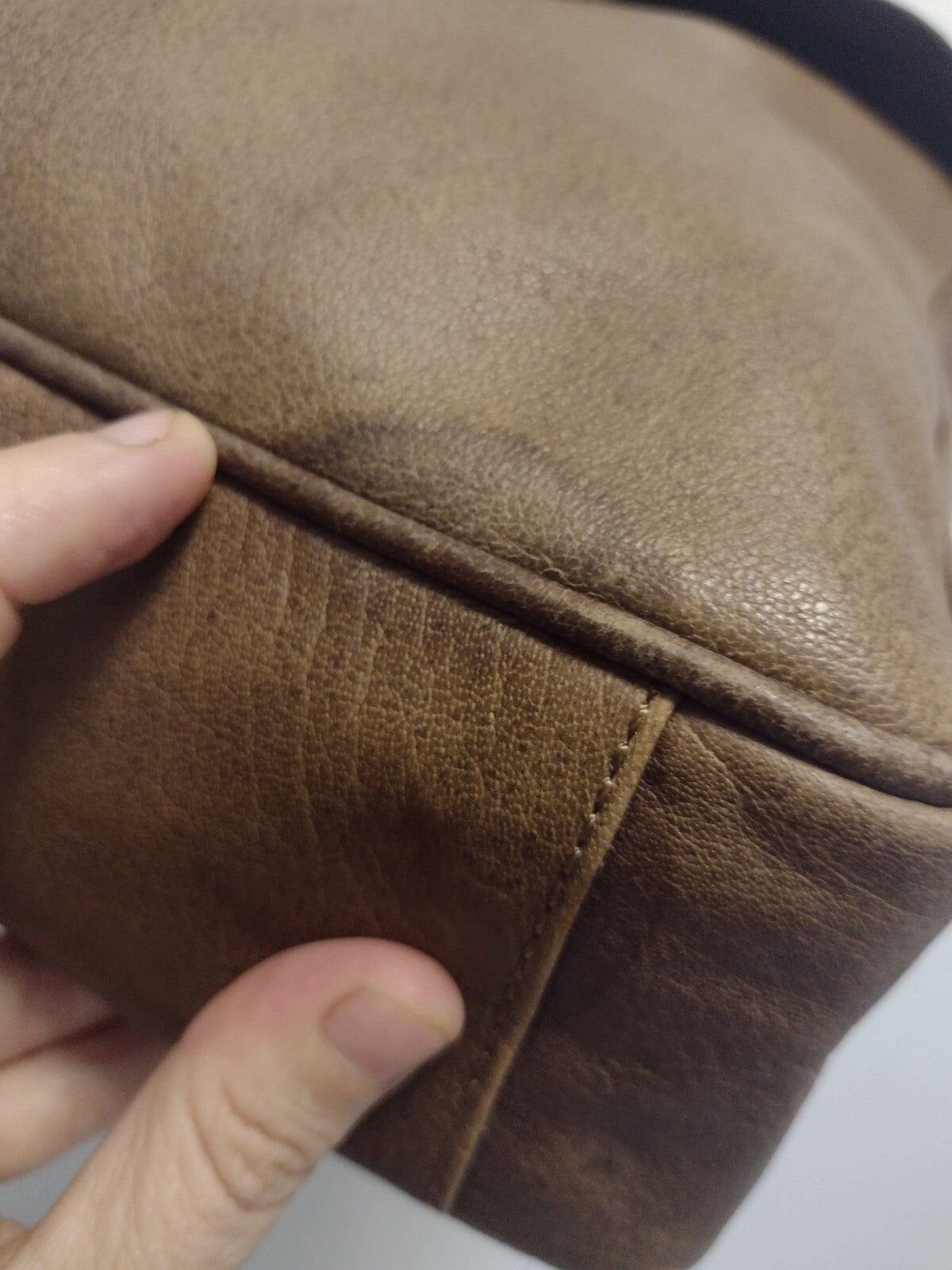 Vintage Leather Document Satchel Bag Brass Push Lock YKK Zipper Adjustable Strap
