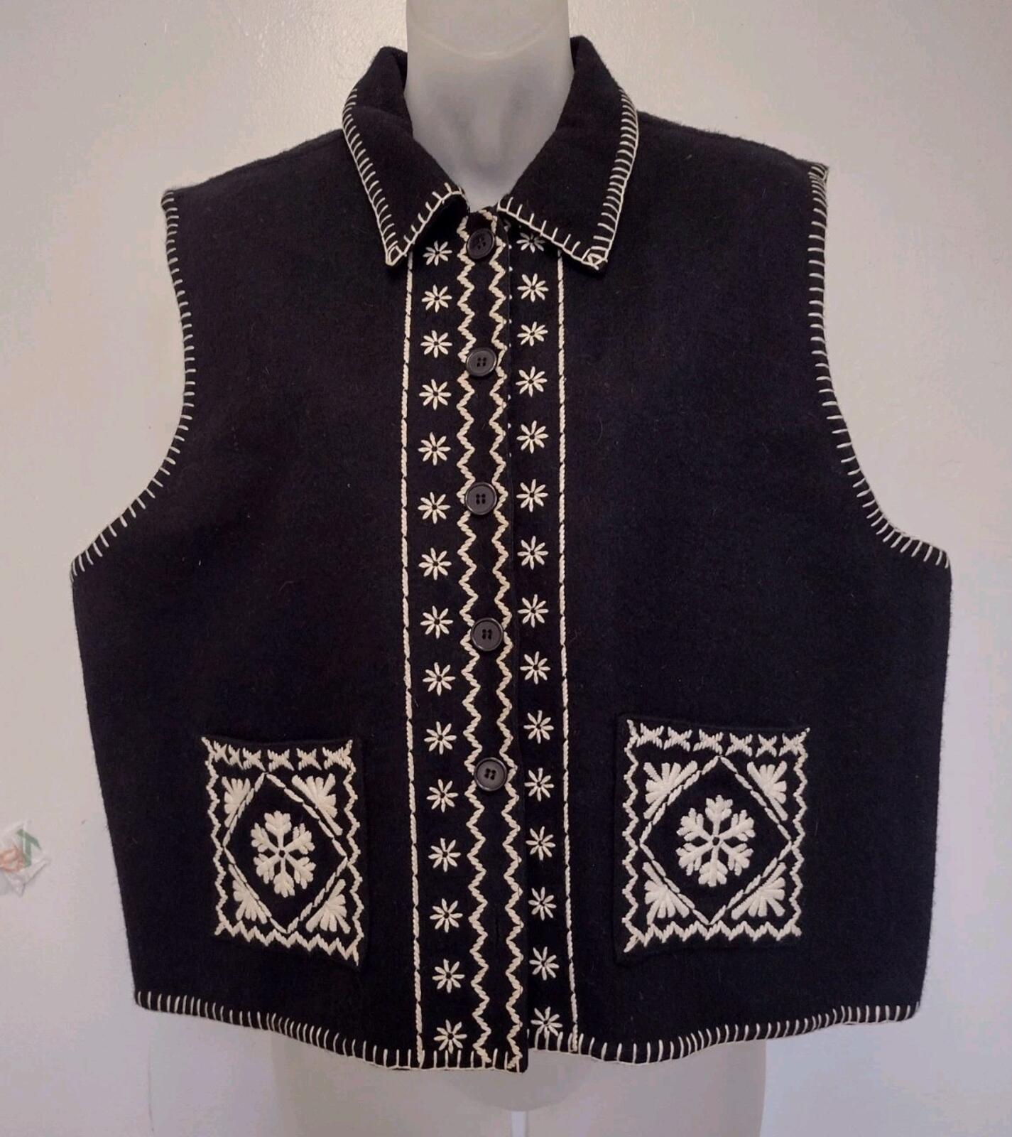 Vintage Y2K Tantrums Wool Black And White Vest Embroidered Whip Stitch Sz XL