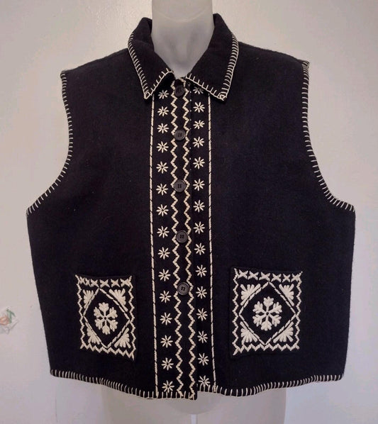 Vintage Y2K Tantrums Wool Black And White Vest Embroidered Whip Stitch Sz XL
