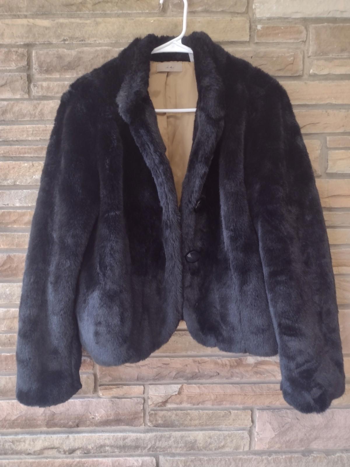 New i.e. Vintage Style Faux Mink Black Short Coat Sz L MSRP $143