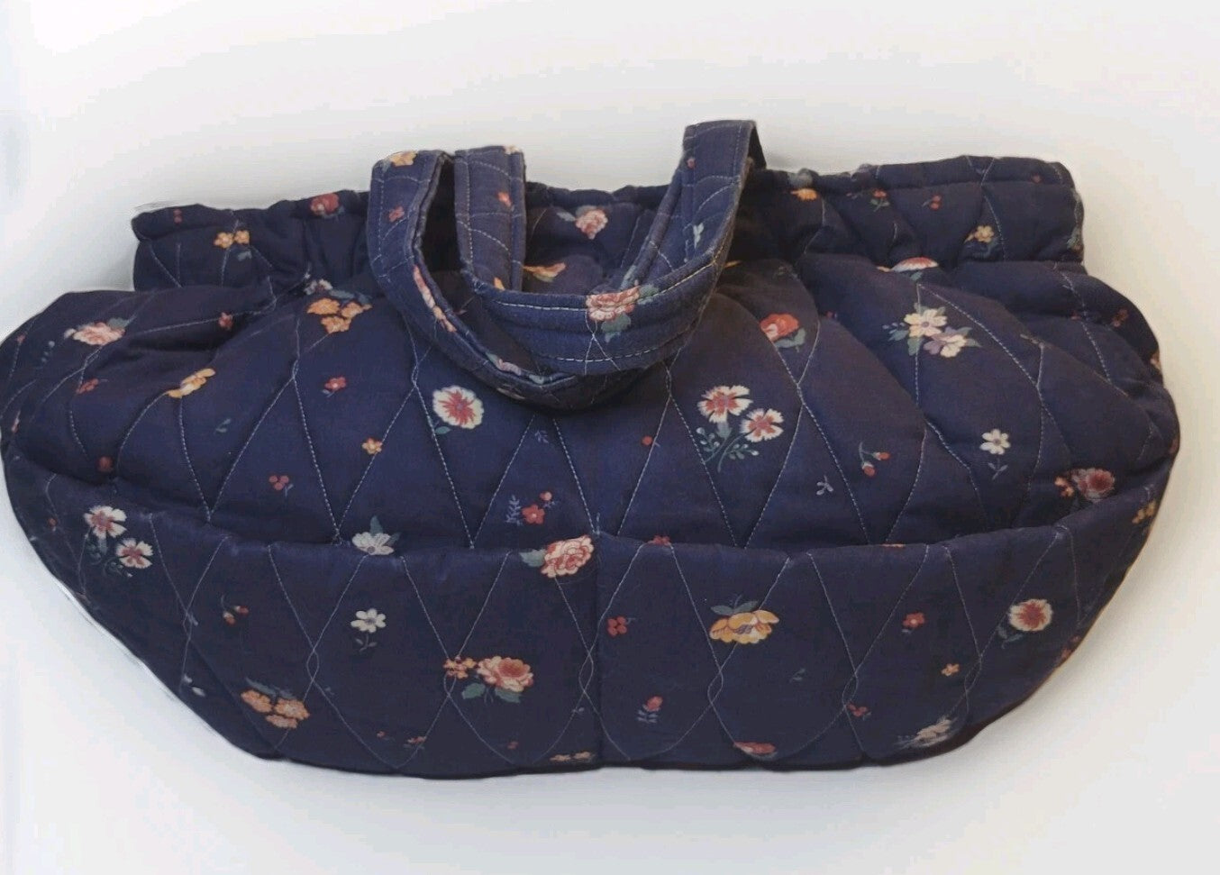 VTG 80s Quilted Craft Tote Bag Hinged Frame Knitting Sewing Floral Handmade