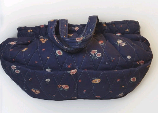 VTG 80s Quilted Craft Tote Bag Hinged Frame Knitting Sewing Floral Handmade