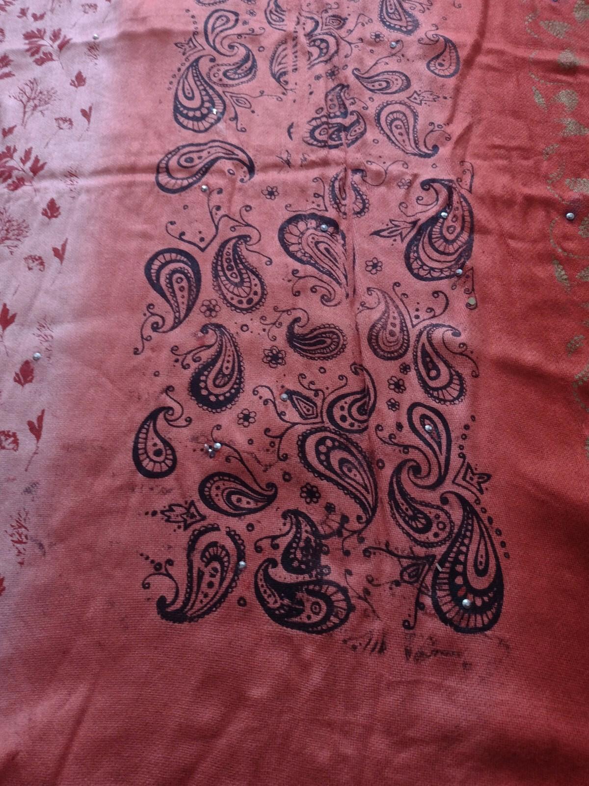 New Handmade Hand Painted Hand Embellished Hand Dyed Shawl Orange