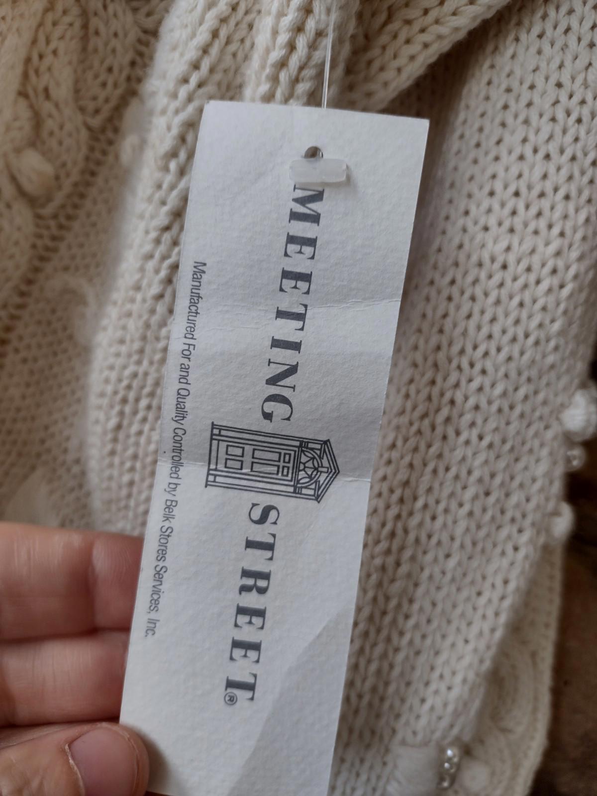 Vintage Meeting Street Ramie Cotton Embroidered Cardigan M Deadstock Lace Knit