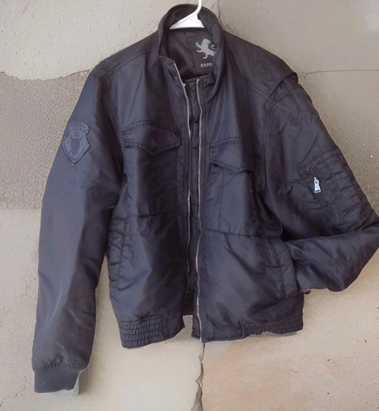 Vintage Flyers Black Bomber Nylon Jacket W L.V.T.H.N. 81 Skull Patch Sz M