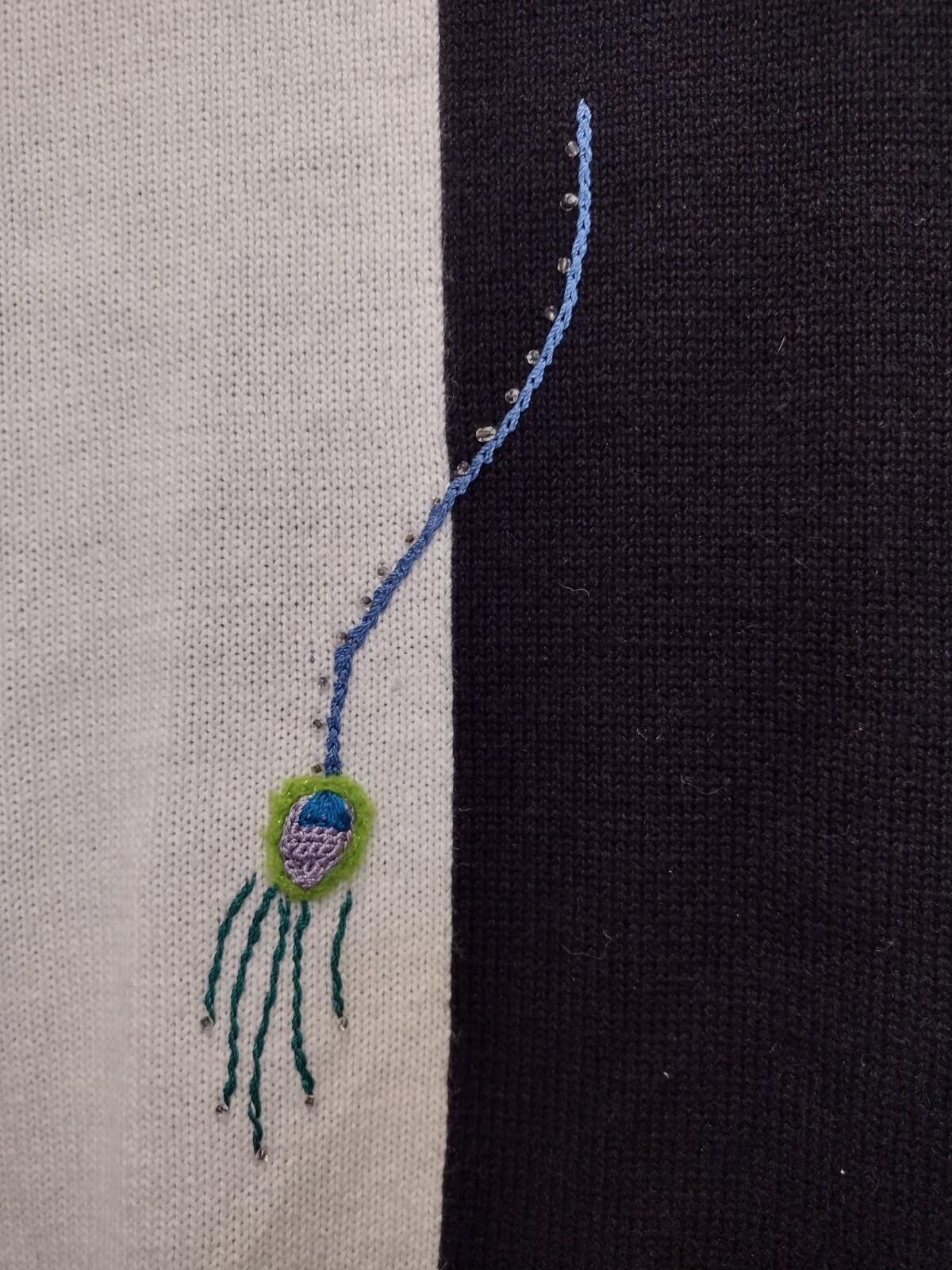 Storybook Knits Regal Plumage Peacock Cardigan L Embroidered