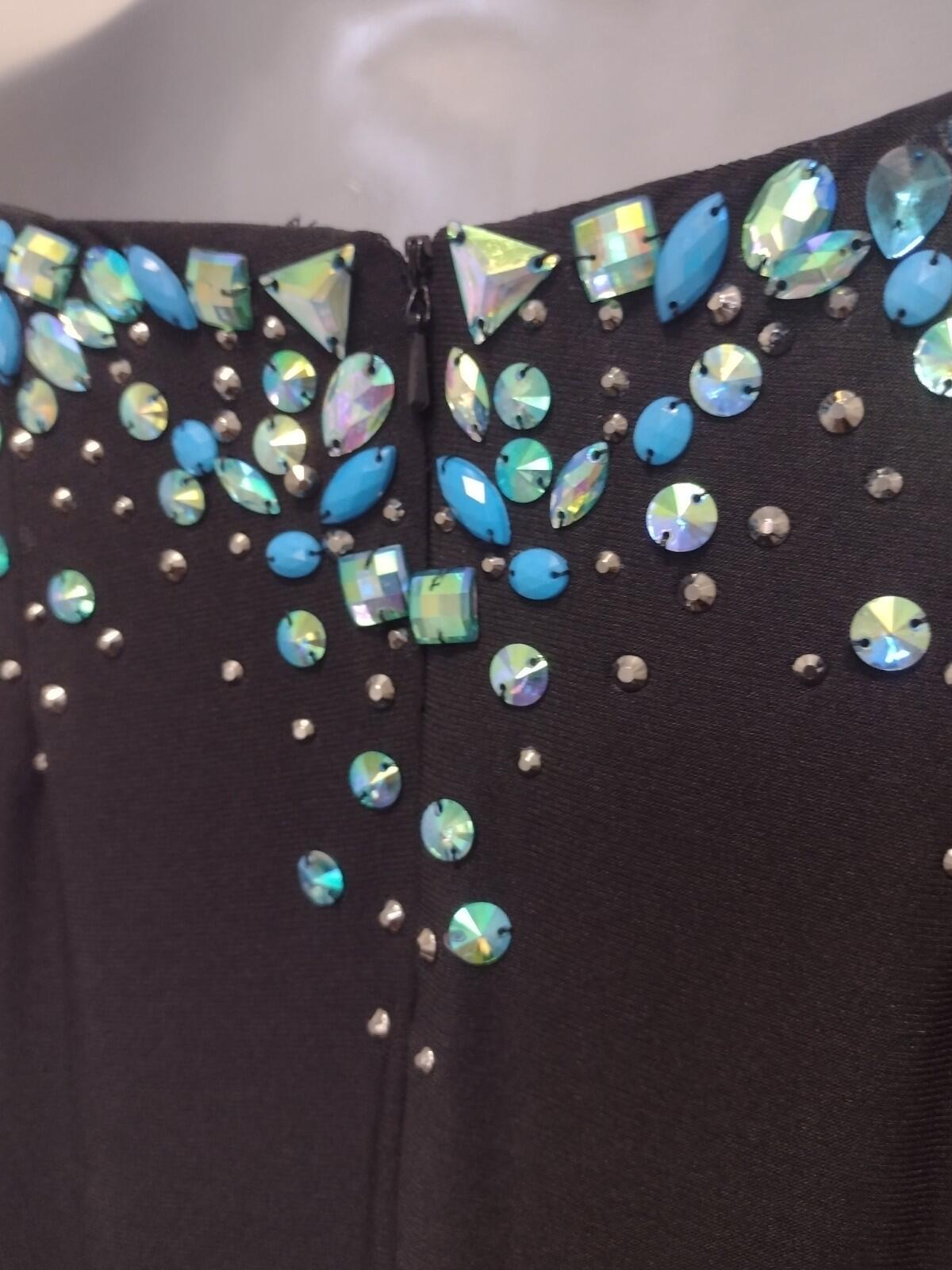 JK Black Rhinestone Keyhole Evening Gown Stretch Formal Dress Size 6