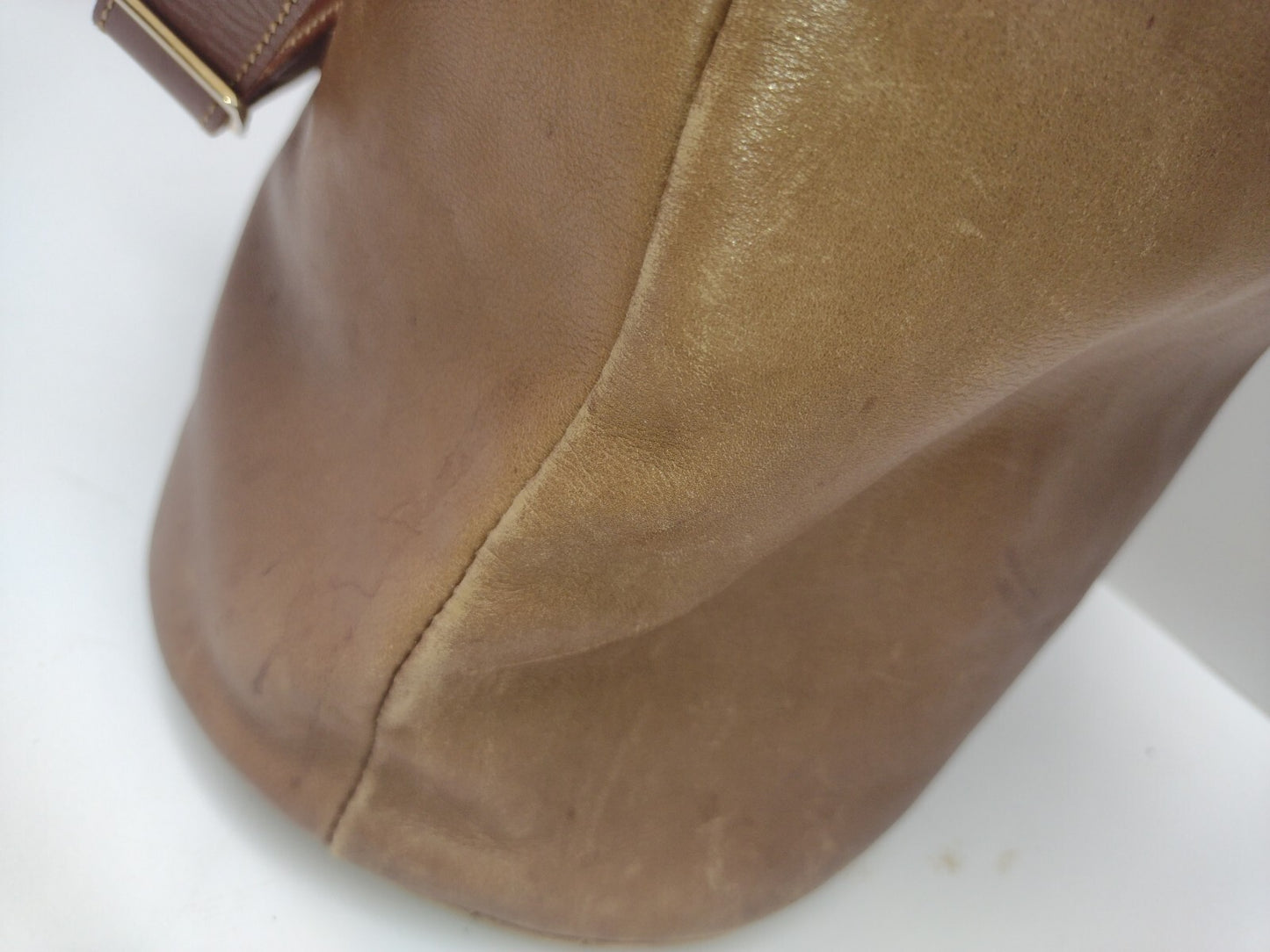 Vintage Leather Bucket Bag Brown Drawstring Boho Equestrian Slouchy Large Tote