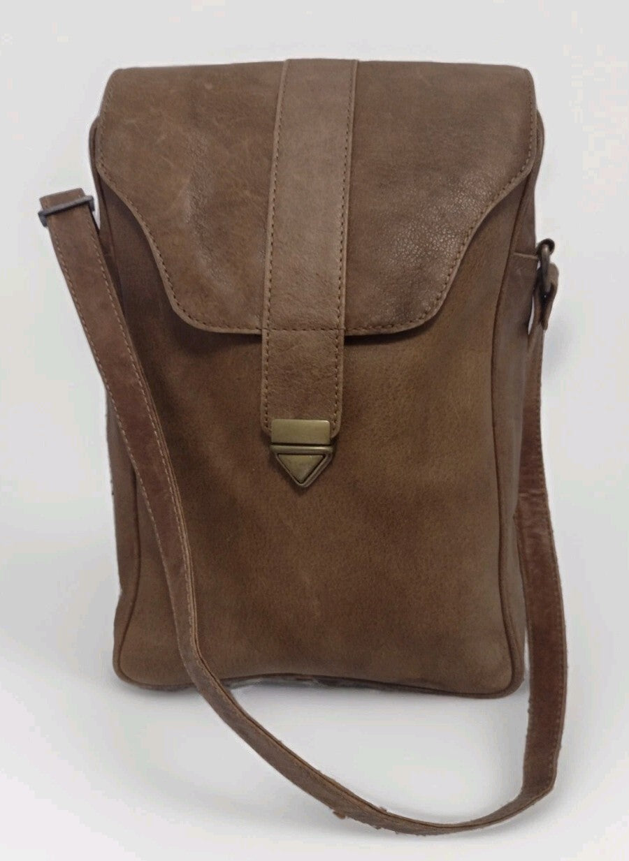 Vintage Leather Document Satchel Bag Brass Push Lock YKK Zipper Adjustable Strap
