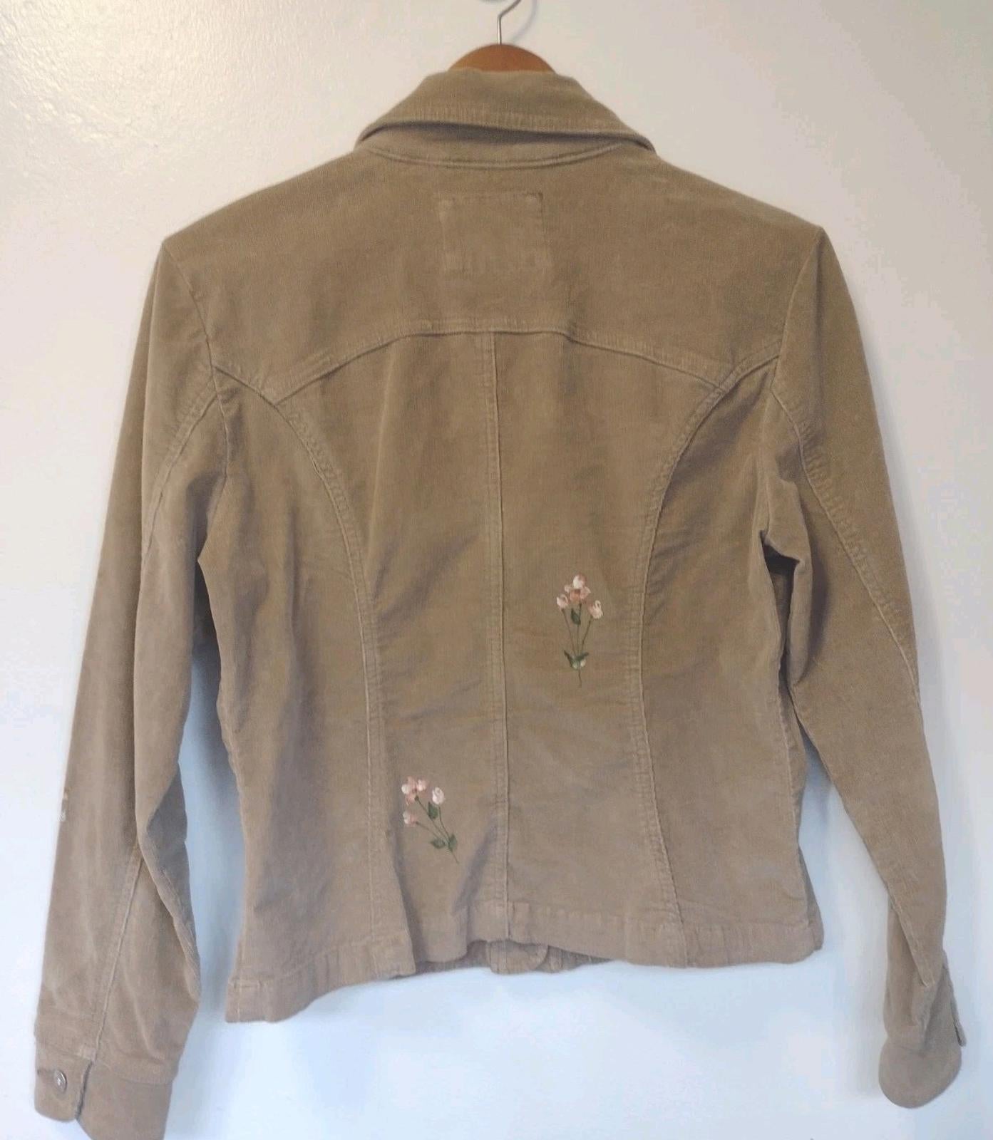 Daffy-Dills Hand Painted Floral Micro Corduroy Jacket Stretch Brown M