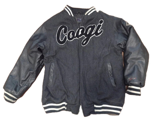 COOGI XXL Varsity Jacket Rainbow Stitch Script Logo Black