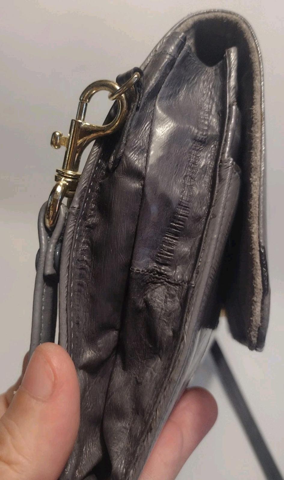 ❤️ Vintage 70s ULTRA EEL SKIN CLUTCH SHOULDER BAG Gray REMOVABLE STRAP