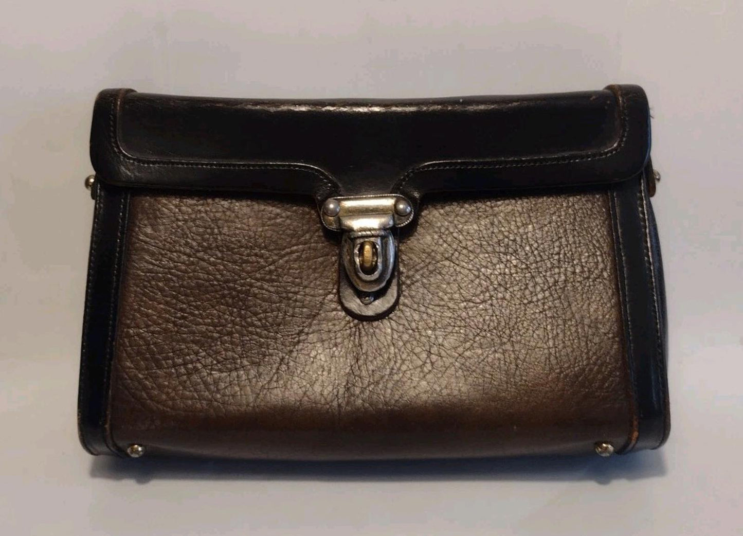 Vintage Zenith Handmade Leather Clutch Canada 1960s Mod Turn Lock Purse