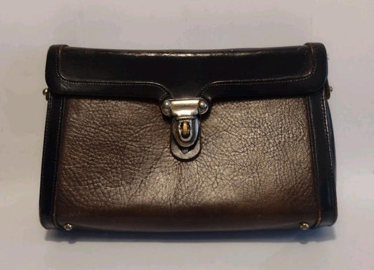 Vintage Zenith Handmade Leather Clutch Canada 1960s Mod Turn Lock Purse