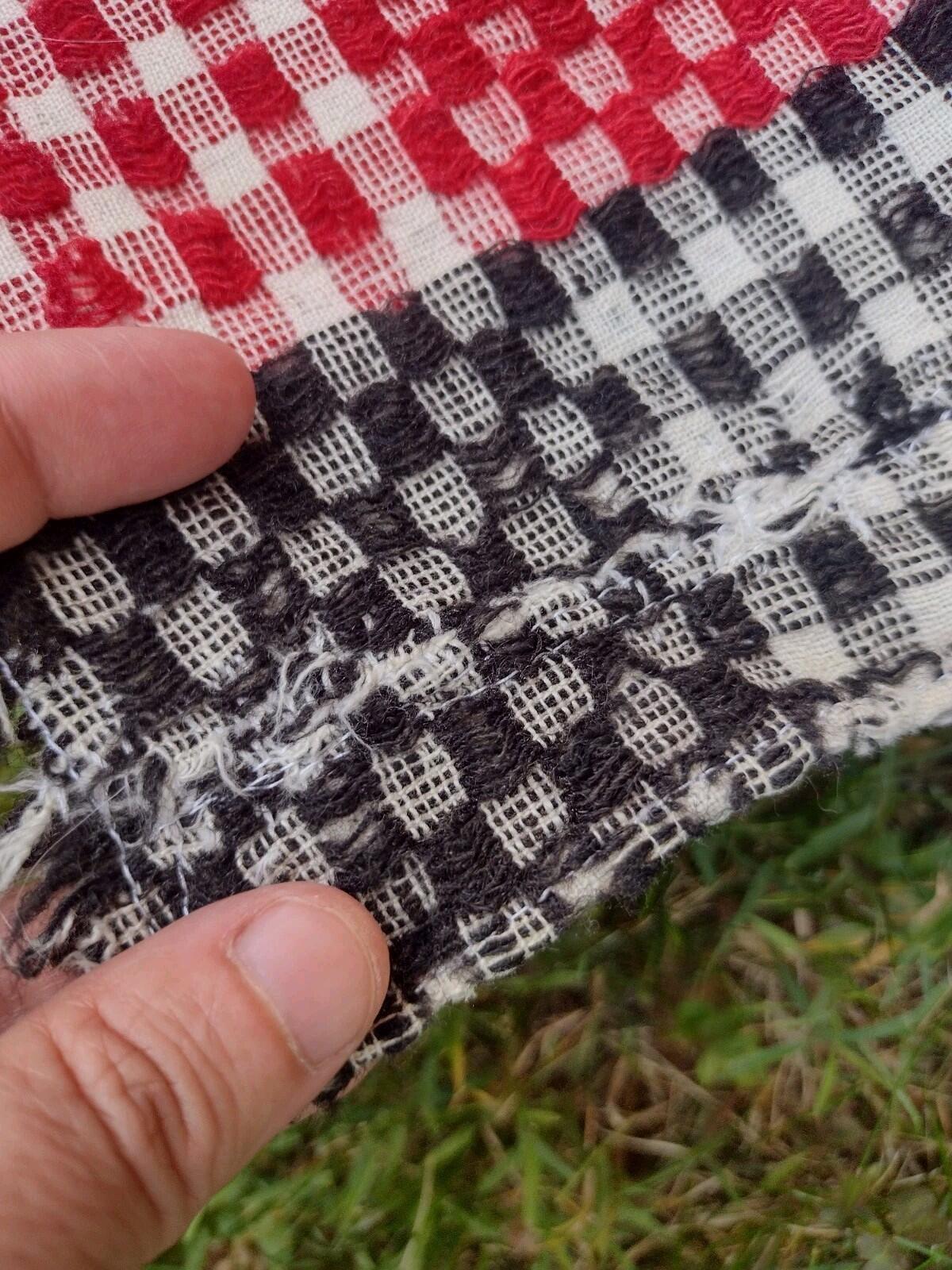 1930s Depression Wool Needlewoven Feed Sack Throw Blanket Red Black Folk 82x60
