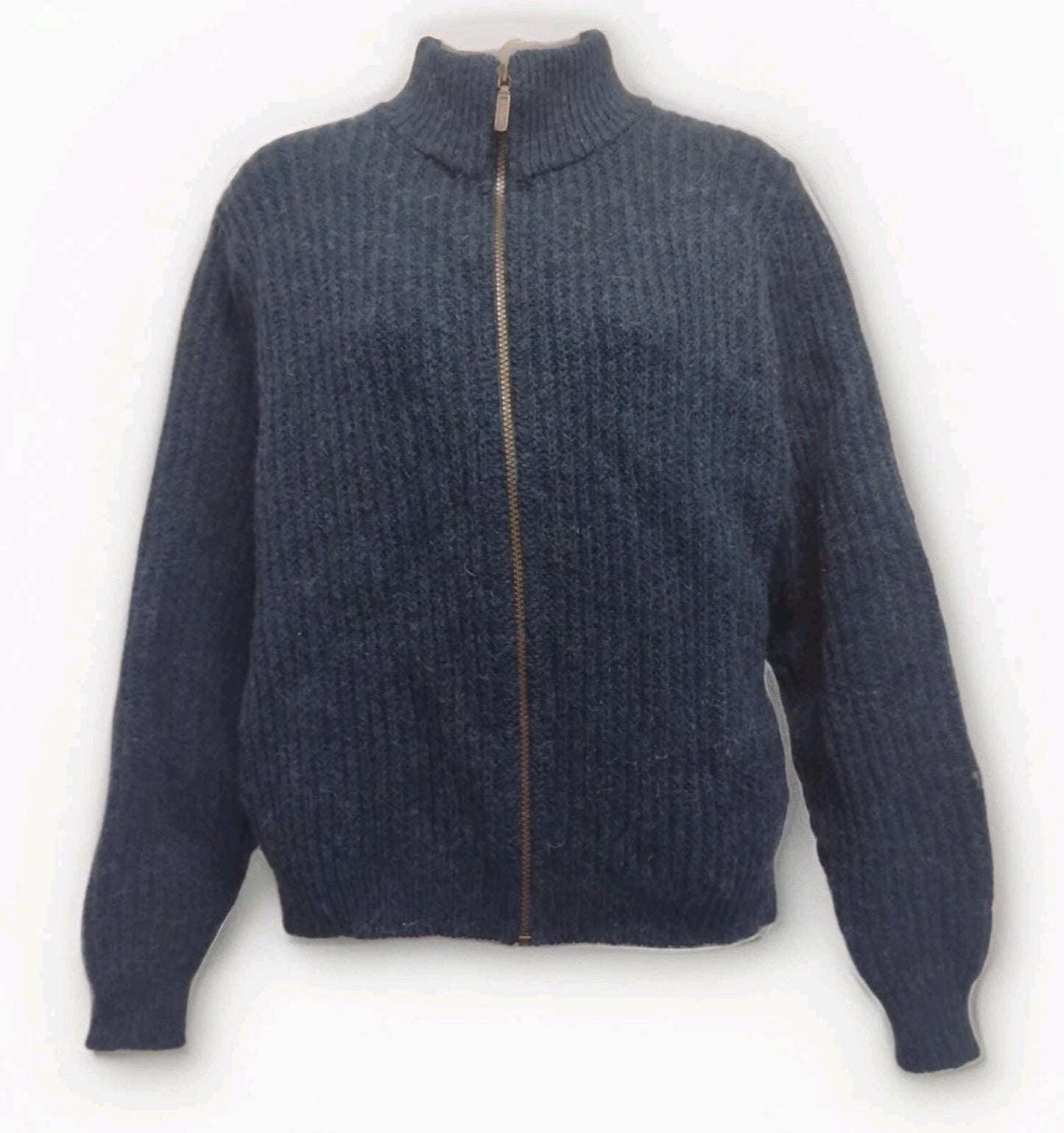 VTG 80s LL Bean USA Wool Alpaca Zip Sweater Sz Small Teal Metal Zipper, Pockets