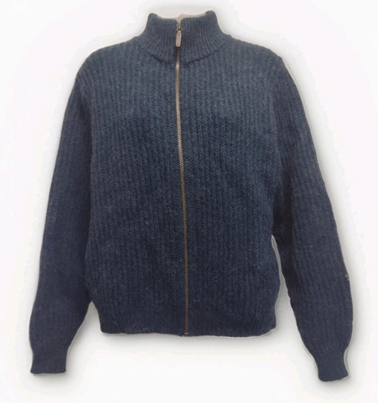 VTG 80s LL Bean USA Wool Alpaca Zip Sweater Sz Small Teal Metal Zipper, Pockets