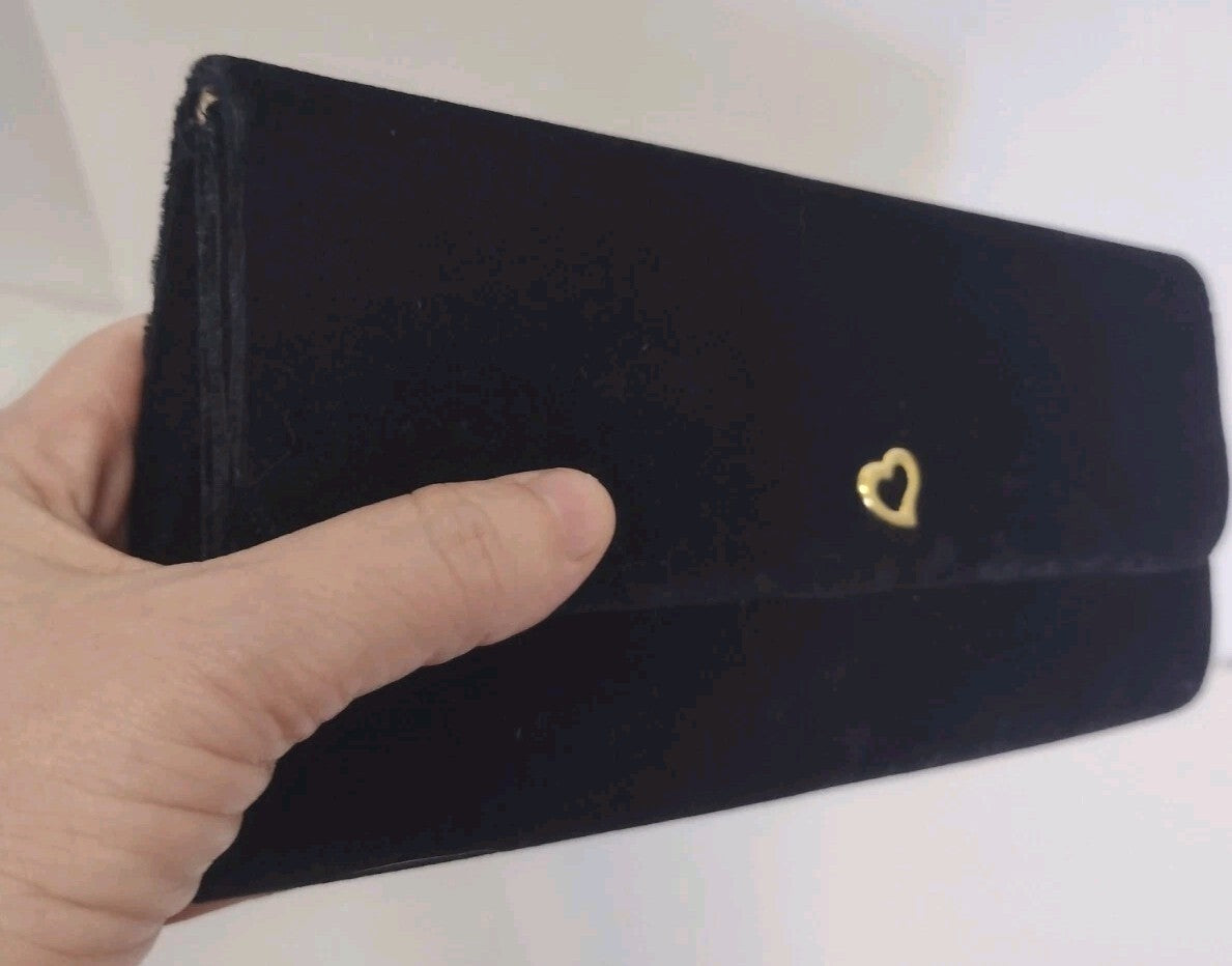 Vintage Victoria's Secret Black Velvet Clutch Gold Heart Evening Party Purse New