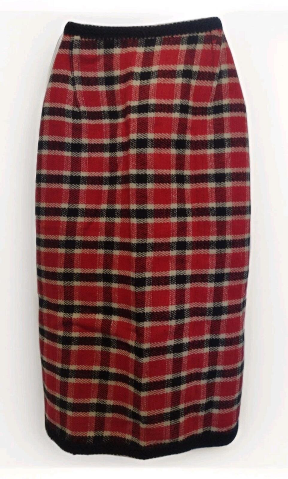 Vintage 50s Handmade Reversible Wool Wrap Skirt XS Plaid Herringbone Trimmed