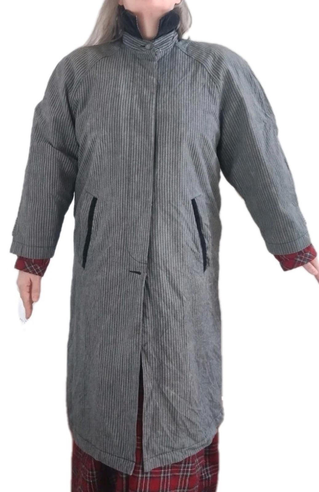 Vintage 80s Triangle Aquarius Rising Oversized Pinstripe Trench Coat Velvet L
