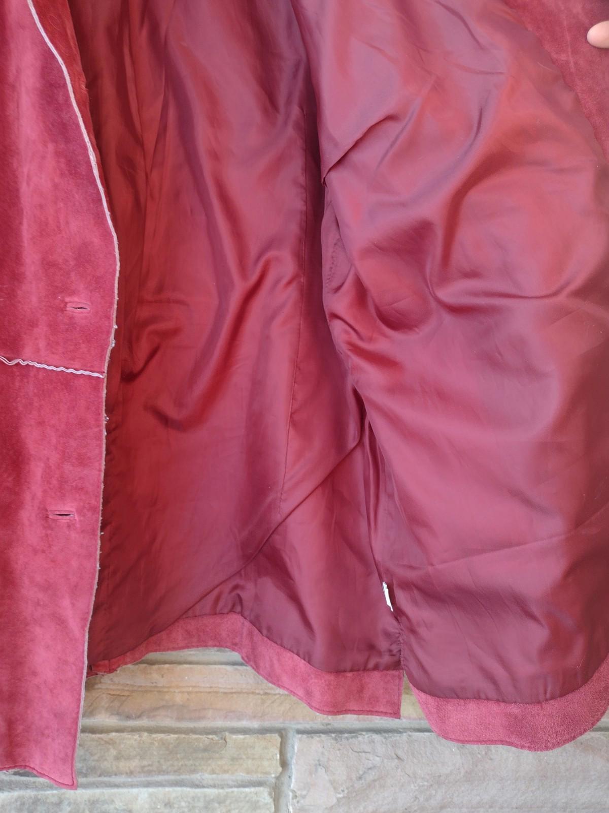 Vintage 90s Dark Red Suede Leather Patchwork Jacket L Boho Raw Edge Excellent