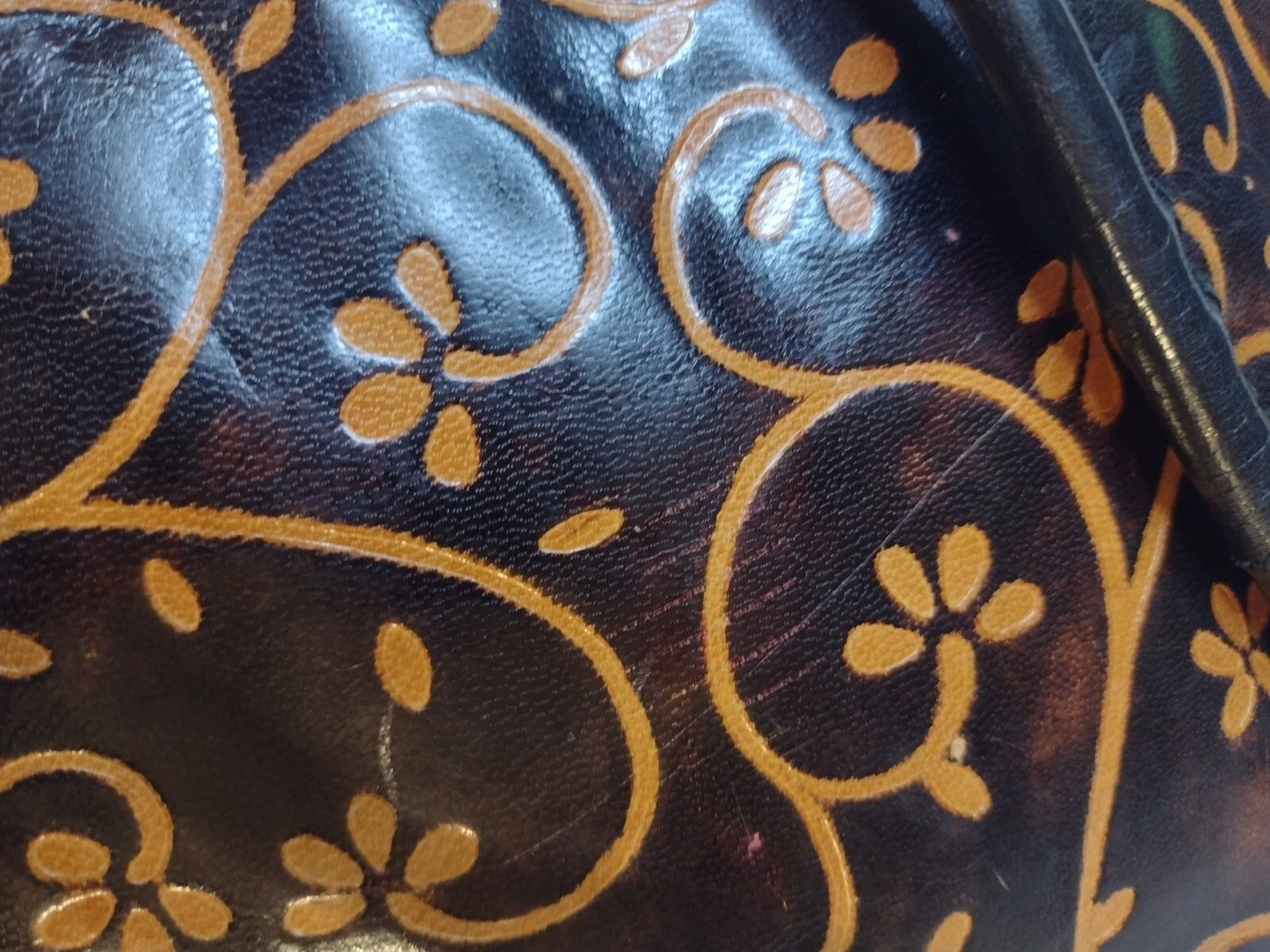 Vintage Embossed Floral Leather Tote Bag Brown Boho Western Artisan Shoulder Bag