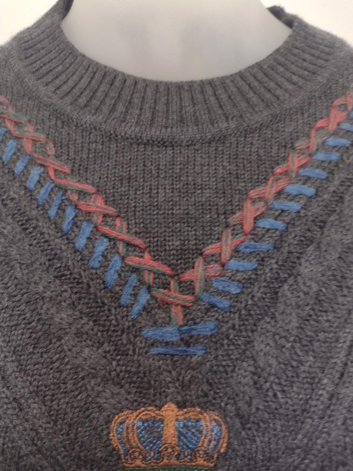 Rare Vintage 90s Bruno Magli Italy Wool Sweater L Suede Trim Crest Knit