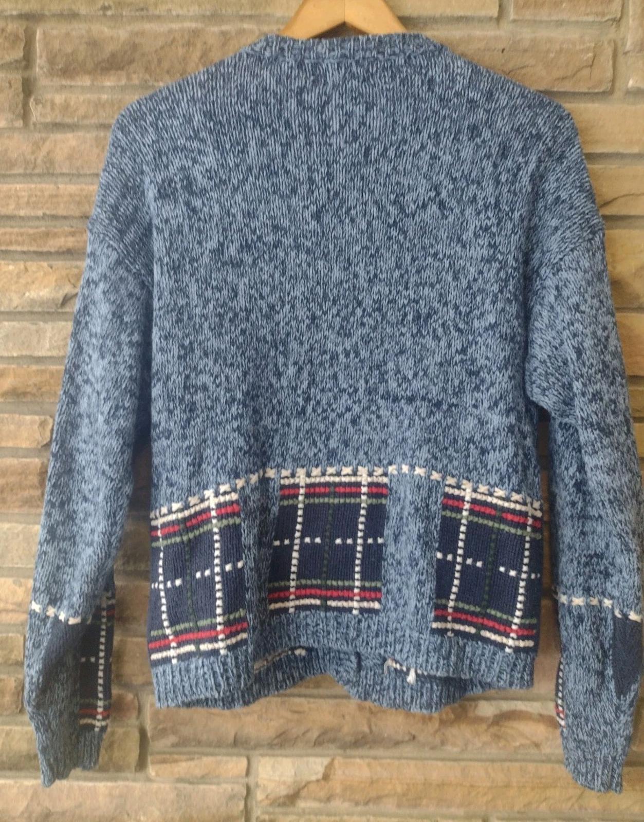 Nutcracker Ramie Cotton Blue Patchwork Cardinal Holiday Sweater Medium